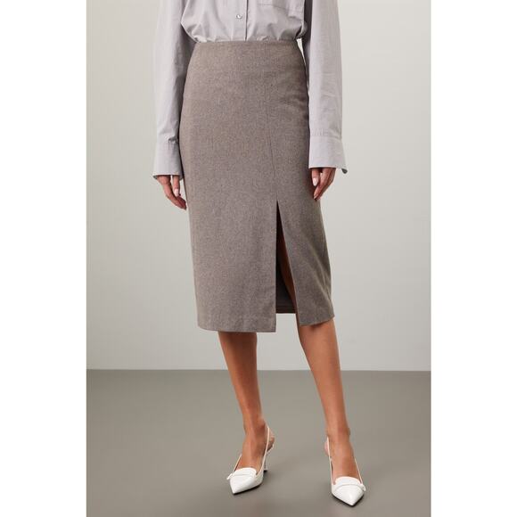 Marina Moscone Collective Gray Wool Slit Pencil Midi Skirt Size 12 - Picture 2 of 14